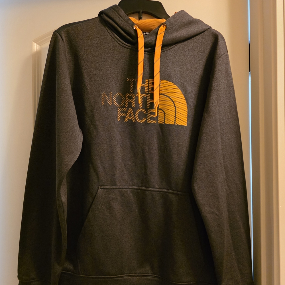 The North Face Men's Gray Hoodie with Gold Accents